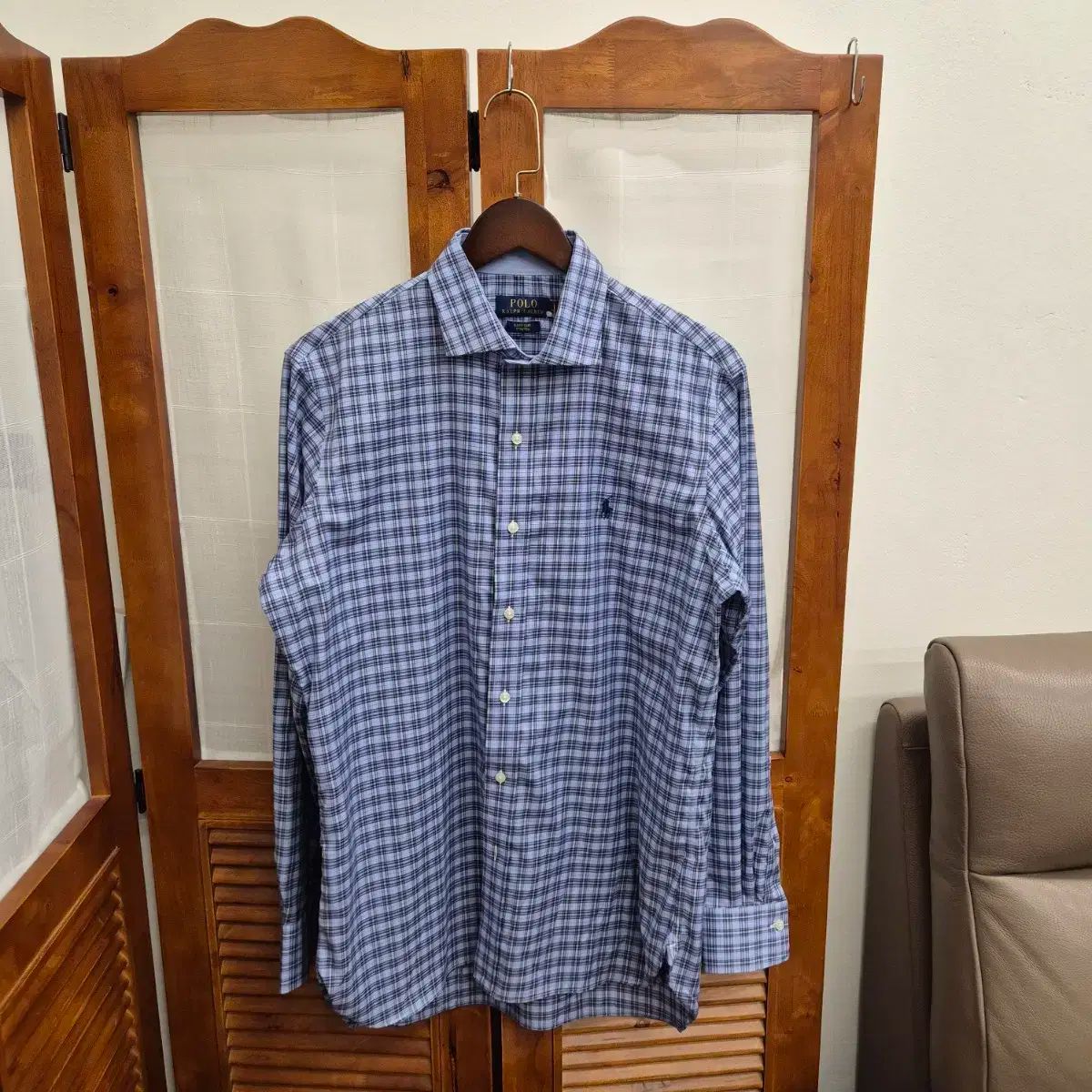 Polo RalphLauren ポロ スモールチェック柄 イージーケア ストレッチ シャツ M