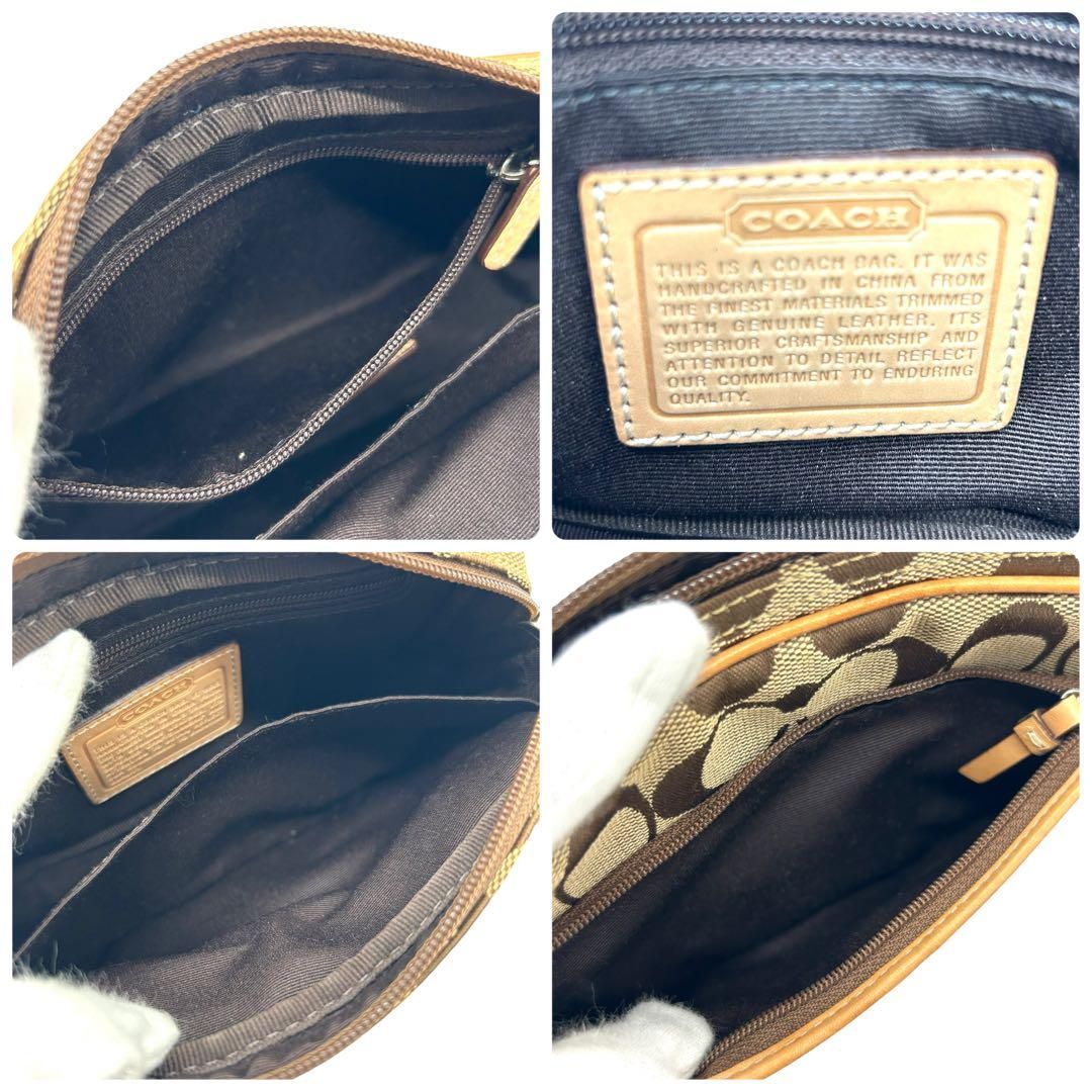良品 1029 COACH ポーチ シグネチャー キャンバス レザー ブラウン  