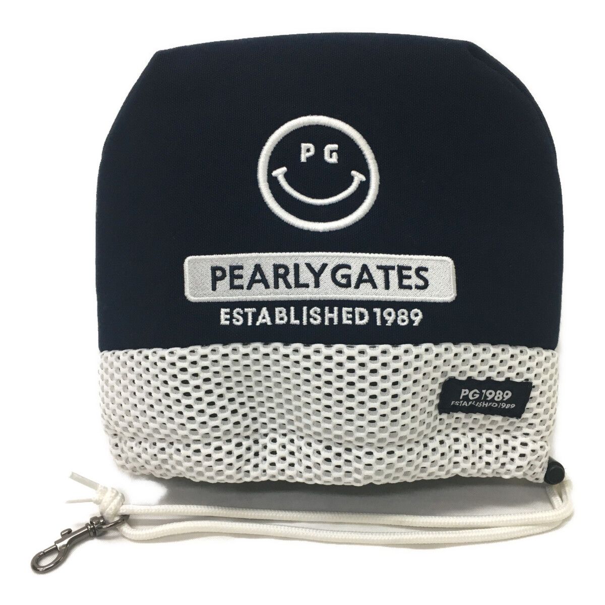 中古 パーリーゲイツ PEARLY GATES アイアンカバー ネイビー 紺 ペールカラーマレットアイアンカバー スマイル ニコちゃん 紺 ネイビー