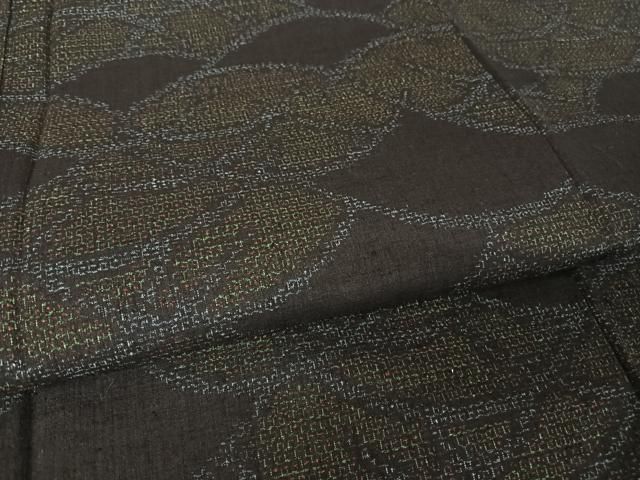 平和屋着物○本場結城紬 重要無形文化財 100亀甲 扇 黒緑色地 正絹