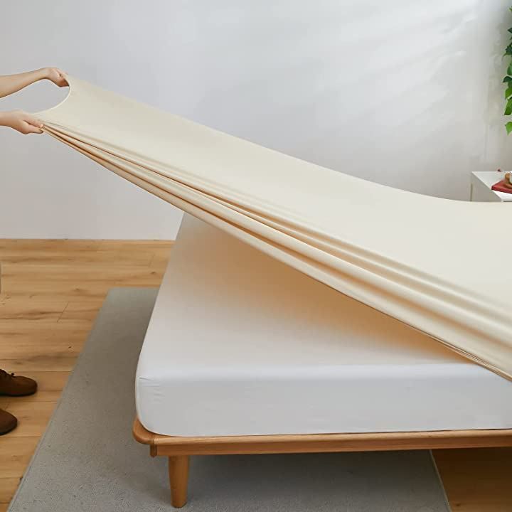 Sairuiu ボックスシーツ のびのびシーツ 毛玉なし マットレス・敷ふとん兼用 180～200x190～210cm、ベージュ( beige，  キング～ワイドキング)