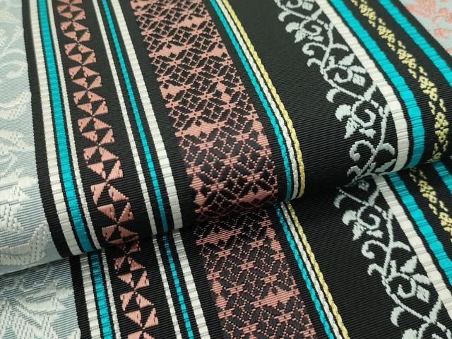 平和屋本店□極上 本場筑前博多織 八寸名古屋帯 草花間道 黒地 逸品