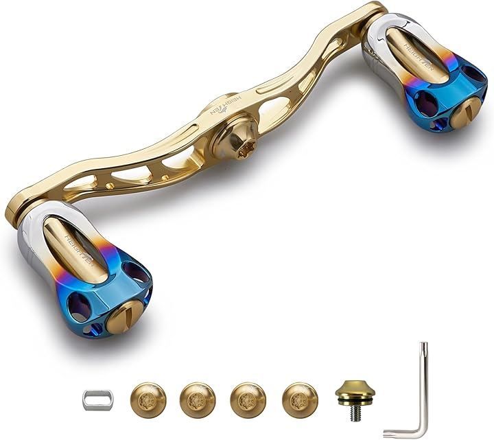 HEIGHTEN リール ハンドル 22mm ノブ搭載 シマノ SHIMANO ダイワ DAIWA アブ Abu 通用 ベイトリール Aurora Series 223 105mm - ゴールド