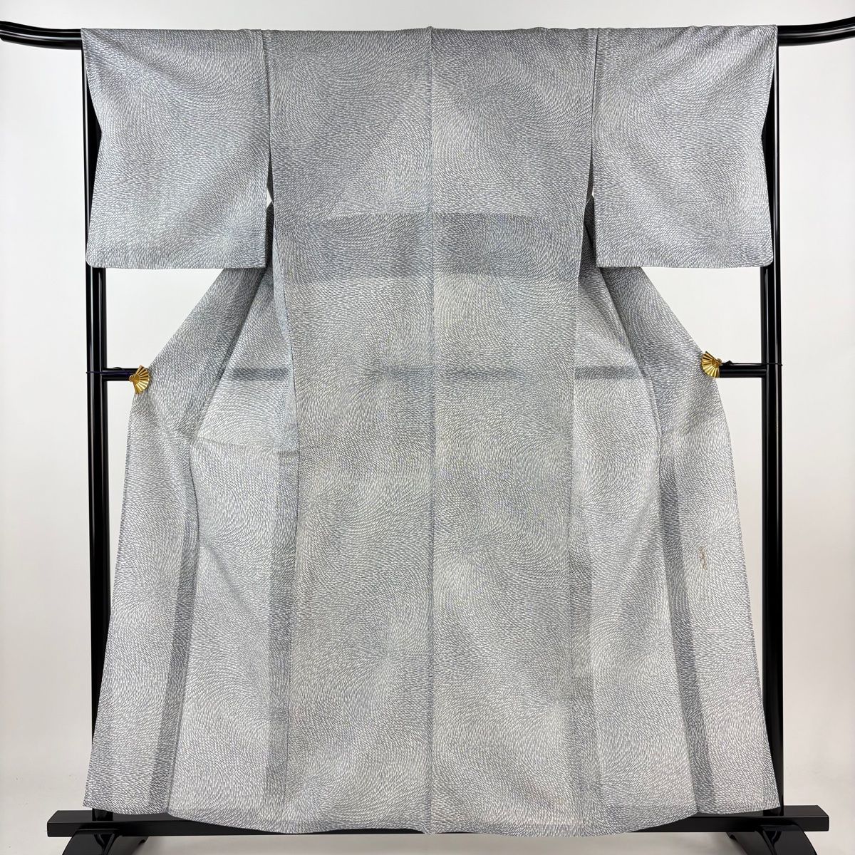 小紋 身丈157.5cm 裄丈65.5cm M 薄物 落款 幾何学模様 灰白 正絹 名品 【】