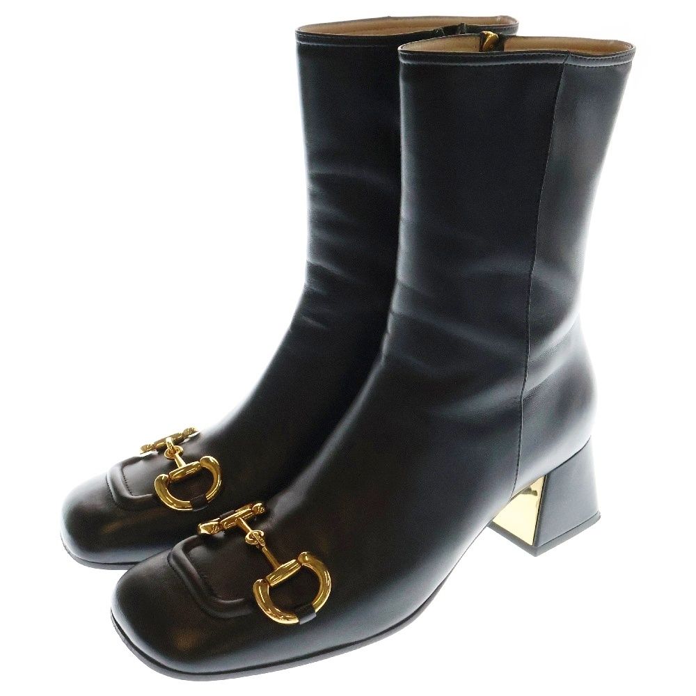 【GUCCI】ホースビットショートブーツ GUCCI (グッチ) ホースビット スクエアトゥ レザー ショート