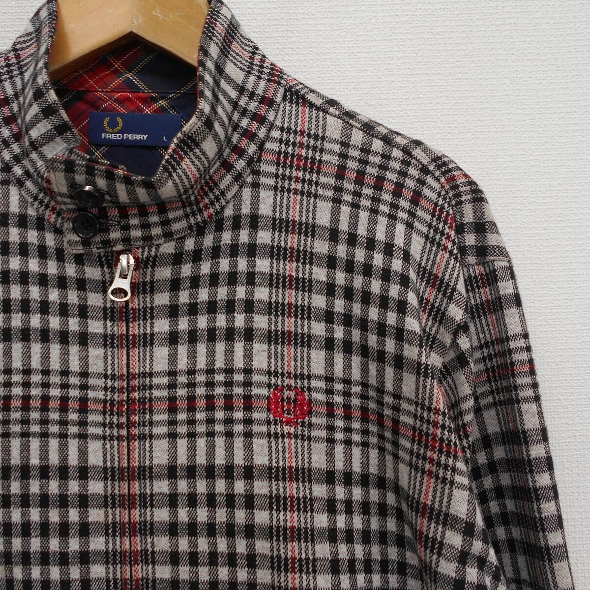 FRED PERRY フレッドペリー F2220 ニット ハリントンジャケット チェック ブルゾン スイングトップ L 10117915 - メルカリ