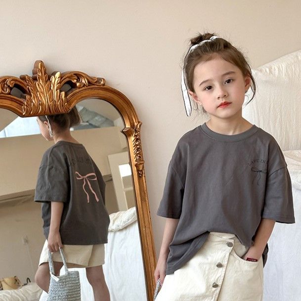 キッズ オーバーサイズレタリングリボンTシャツ 姉妹コーデ 親子コーデ