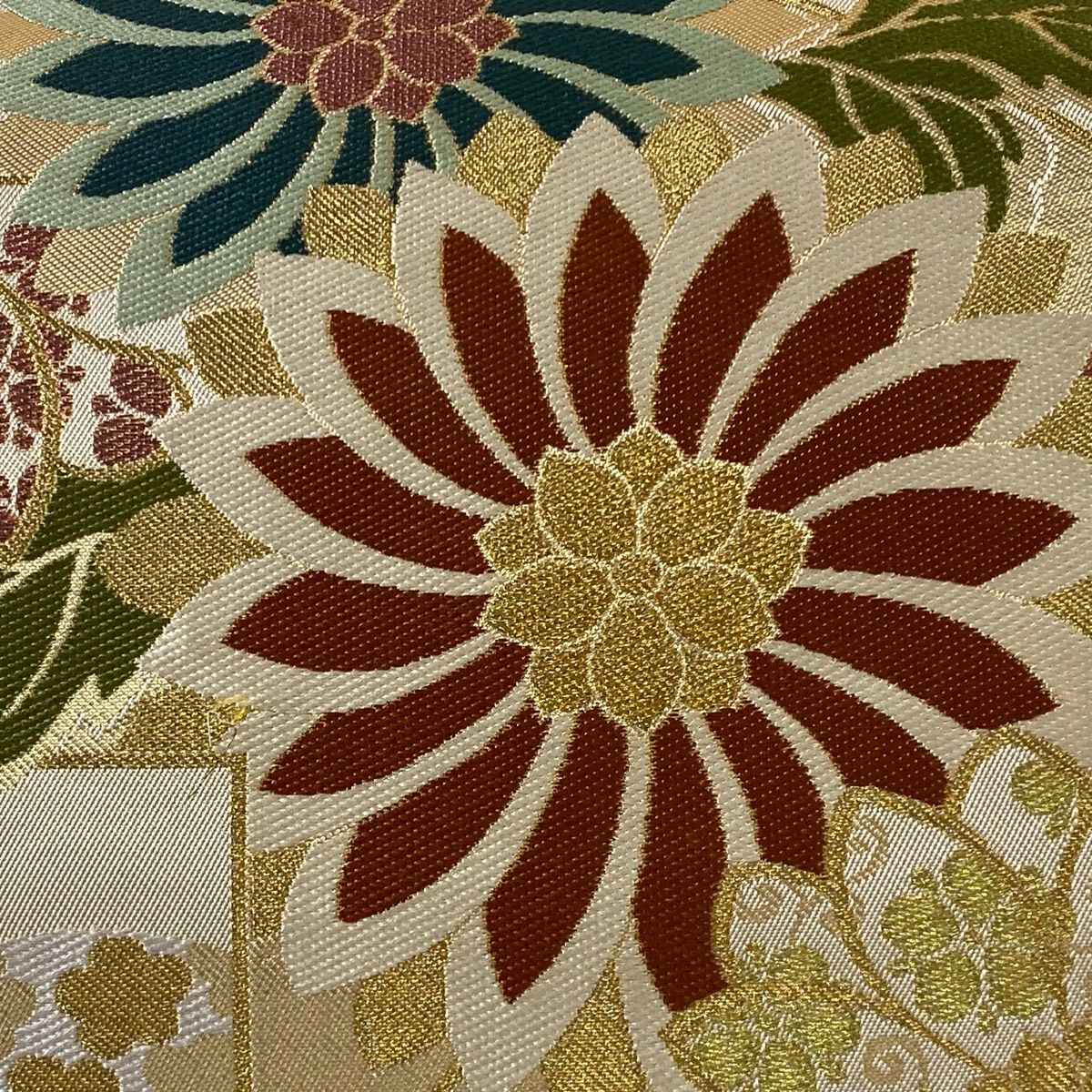 袋帯 美品 逸品 川島織物 落款 花唐草 檜垣文 箔 サーモンピンク