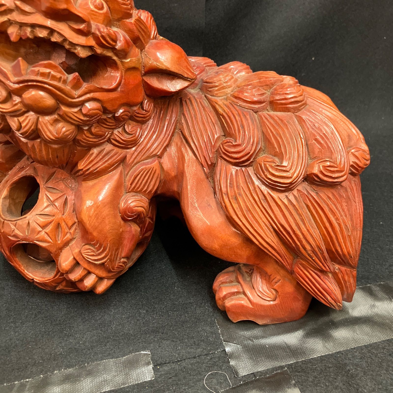 時代古玩 天然木玉製 唐木老松図彫 桃仙人図時代置物 中国