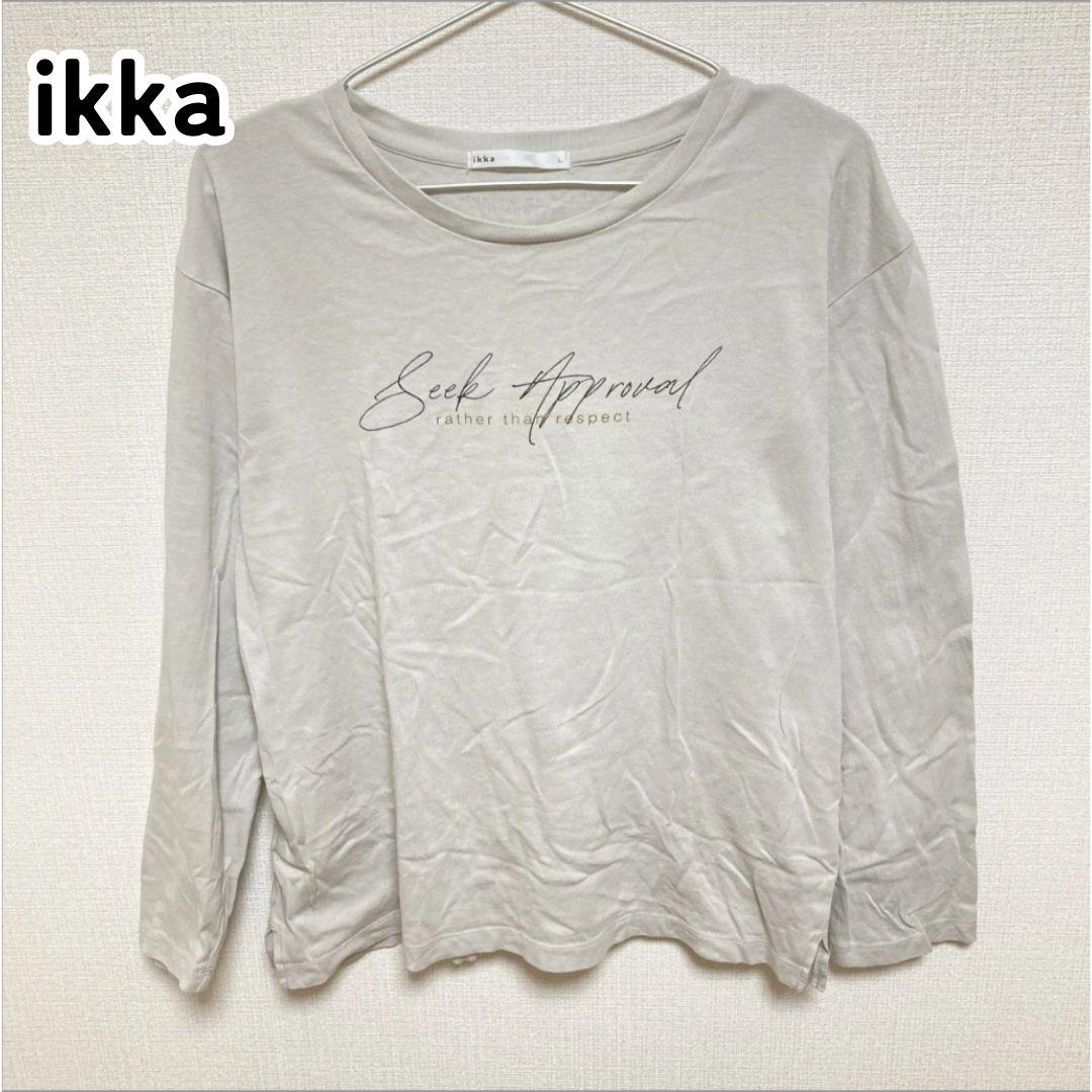 ikka イッカ L オフホワイト プリント Tシャツ ビッグシルエット ゆる