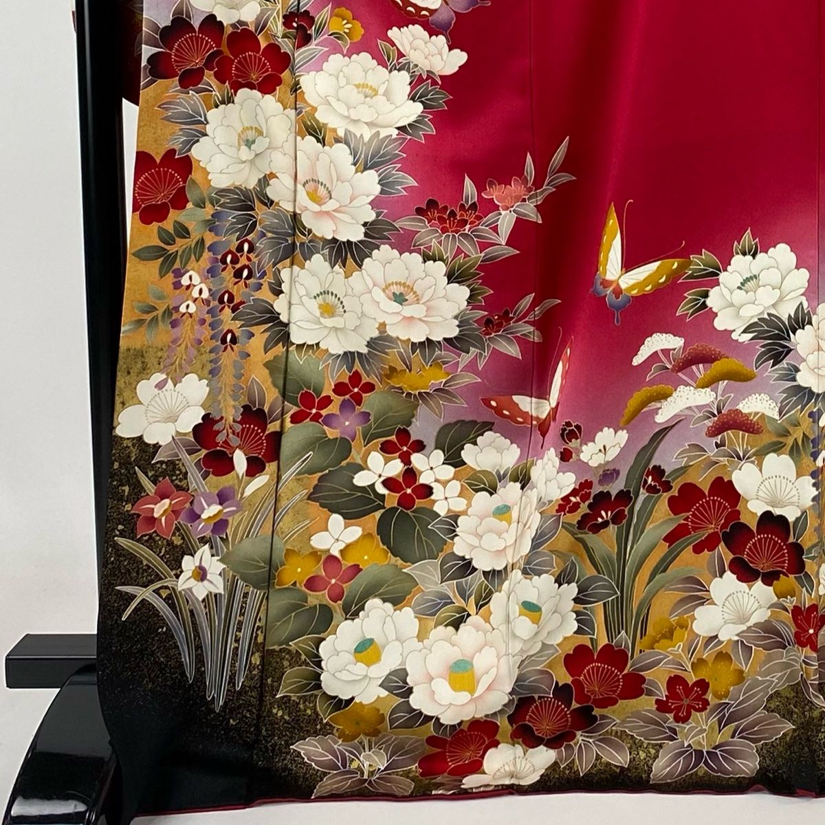 M955＋　D266 振袖　蝶　花模様　金彩　正絹　着物　袷　極美品 M955＋D266 振袖蝶花模様金彩正絹着物袷極美品