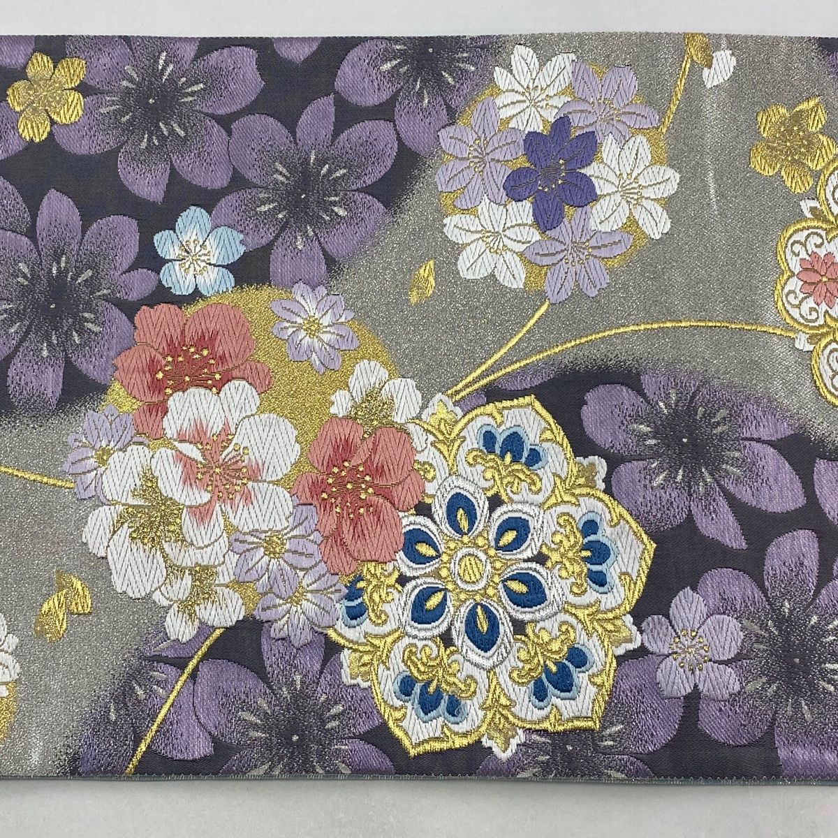 袋帯 美品 秀品 華文 桜 金銀糸 箔 銀色 六通 正絹 【中古