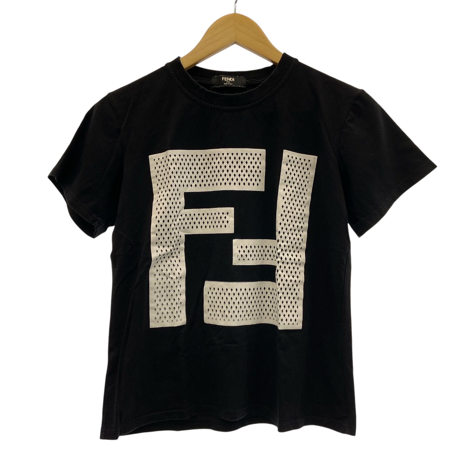 TY01 FENDI フェンディ FFロゴ Tシャツ トップス レディース ブラック Sサイズ