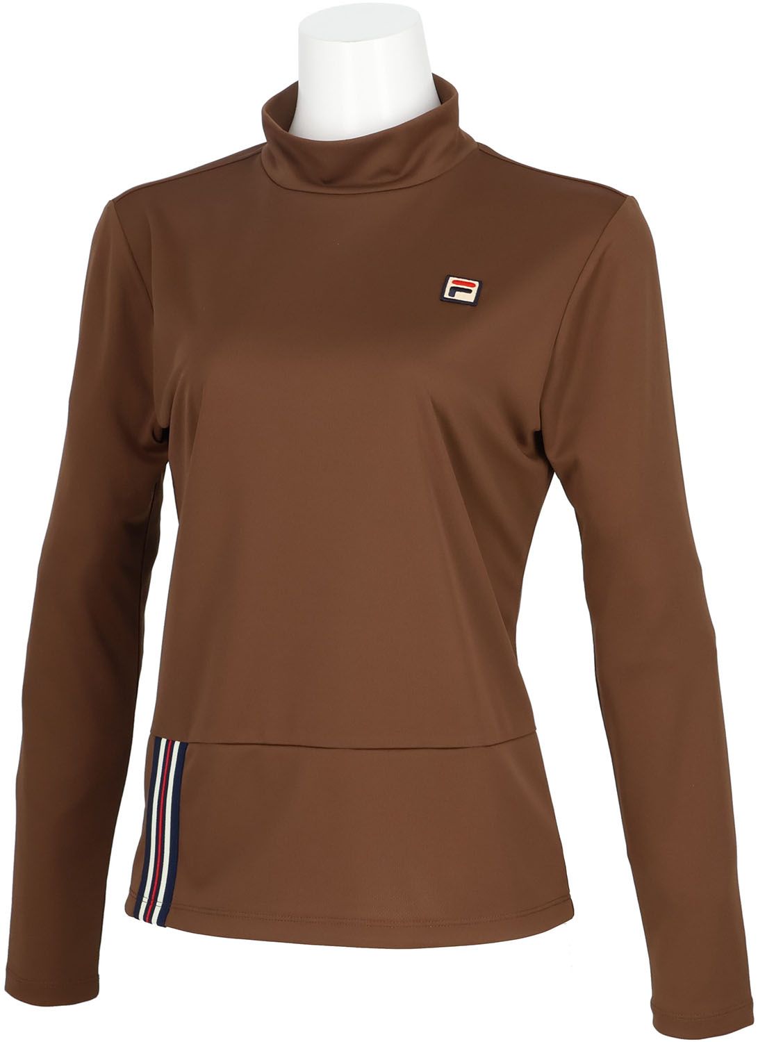 フィラ FILA テニス ロングスリーブシャツ レディース ウィメンズ 女性 大人 長袖 ロンT トップス ウェア ハイネック ロゴ ライン テープ ヘリテージ すっきりデザイン 部活動 EL0234 06Z ブラウン