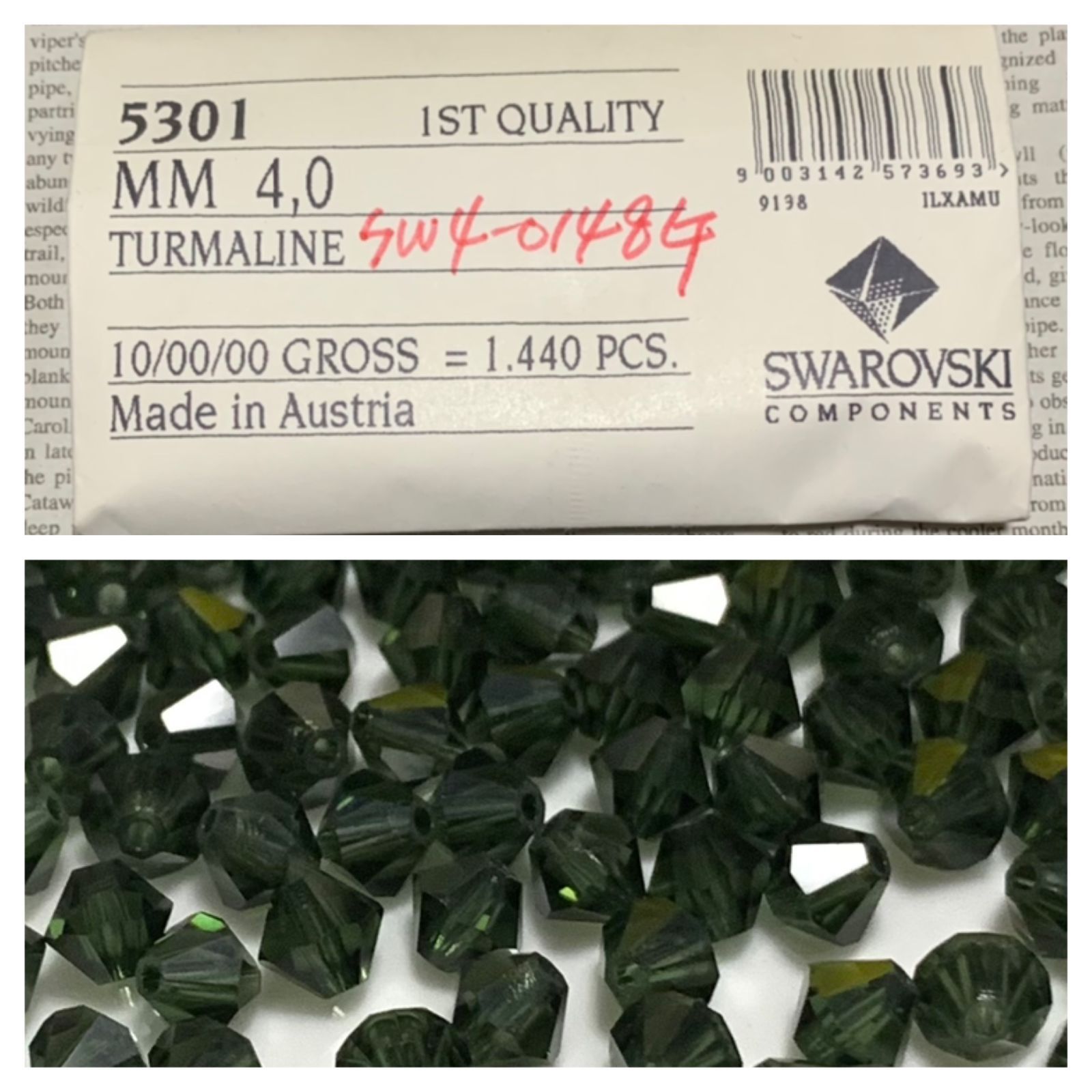 ◆スワロフスキー #5301 トルマリン【4ｍｍ】10グロス