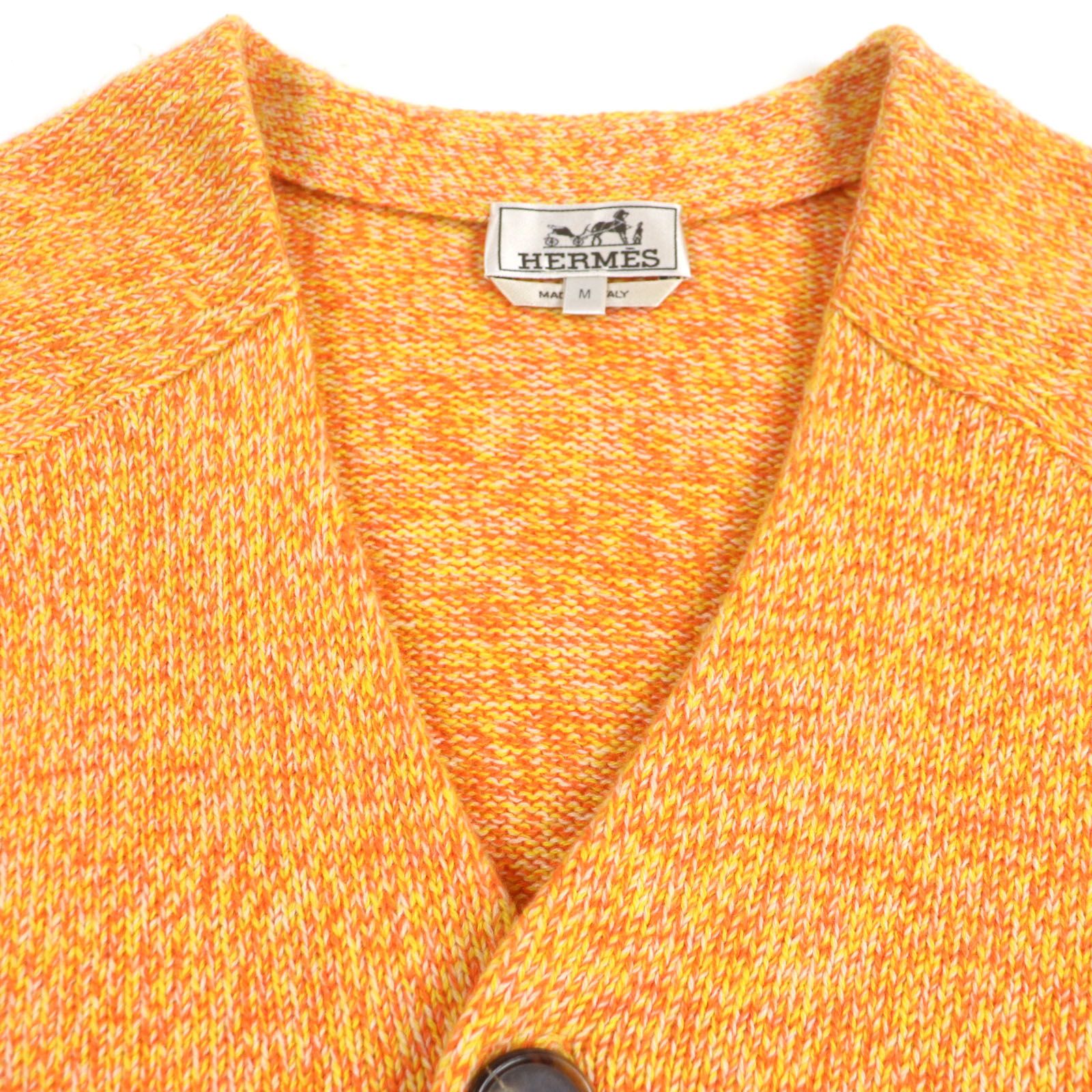 HERMES エルメス 22SS カシミヤ グラデーション Vネック ニット カーディガン オレンジ ピンク M イタリア製 正規品 メンズ