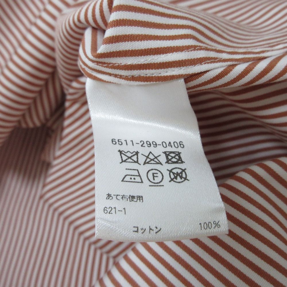 ドゥロワー Drawer 美品 ノーカラーシャツ 長袖 ストライプ コットン 比翼 6511-299-0406 茶 ブラウン 36 レディース 良品 Drawer ドゥロワー コットンストライプノーカラーシャツ