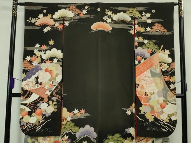 平和屋本店□極上 アンティーク 大正ロマン 振袖 刺繍 御所車吉祥花  