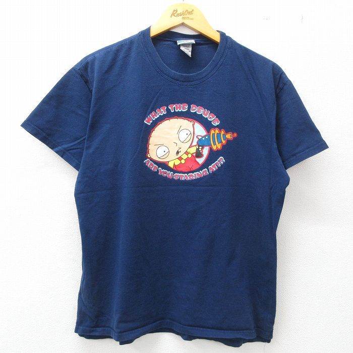 L/古着 半袖 ビンテージ Tシャツ メンズ 00s ファミリーガイ コットン クルーネック 紺 ネイビー 23apr27 中古