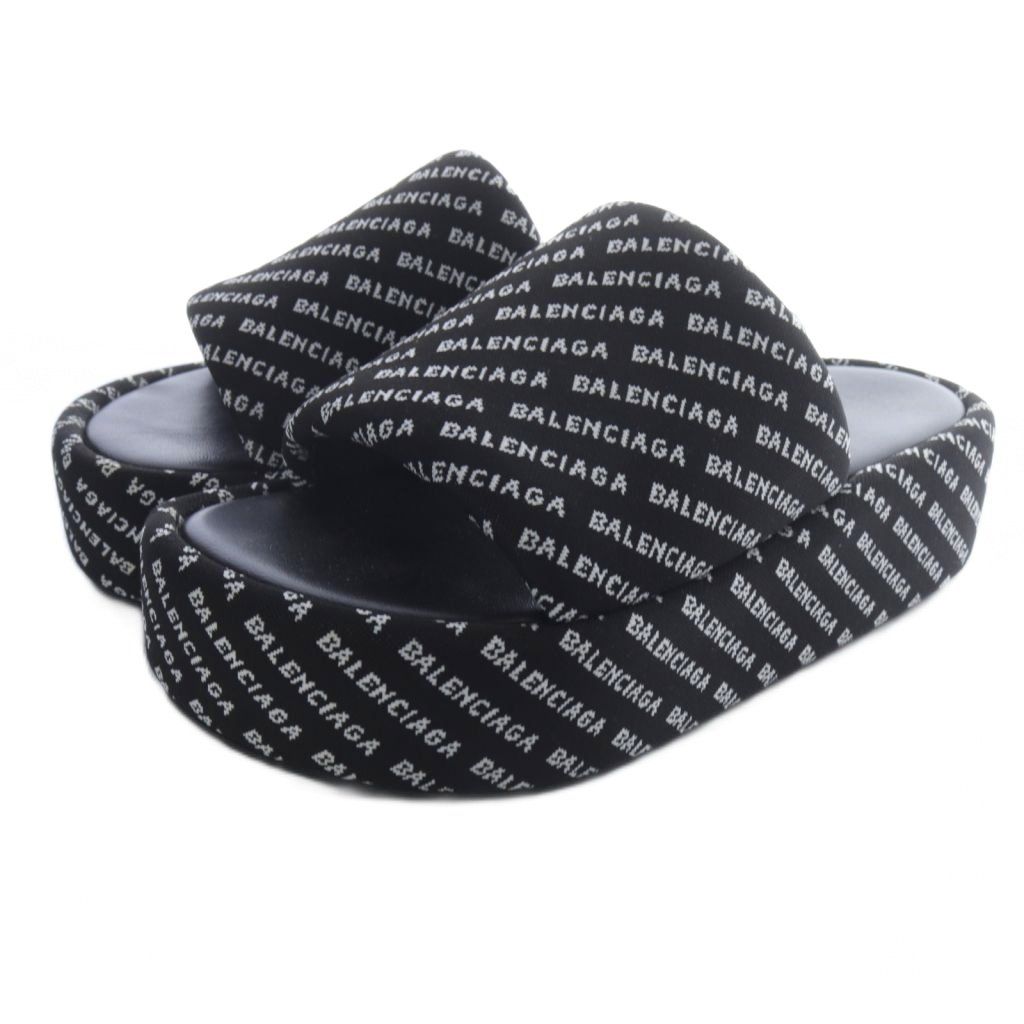 バレンシアガ RISE SLIDE ロゴ総柄 プラットフォーム サンダル ミュール 36 黒