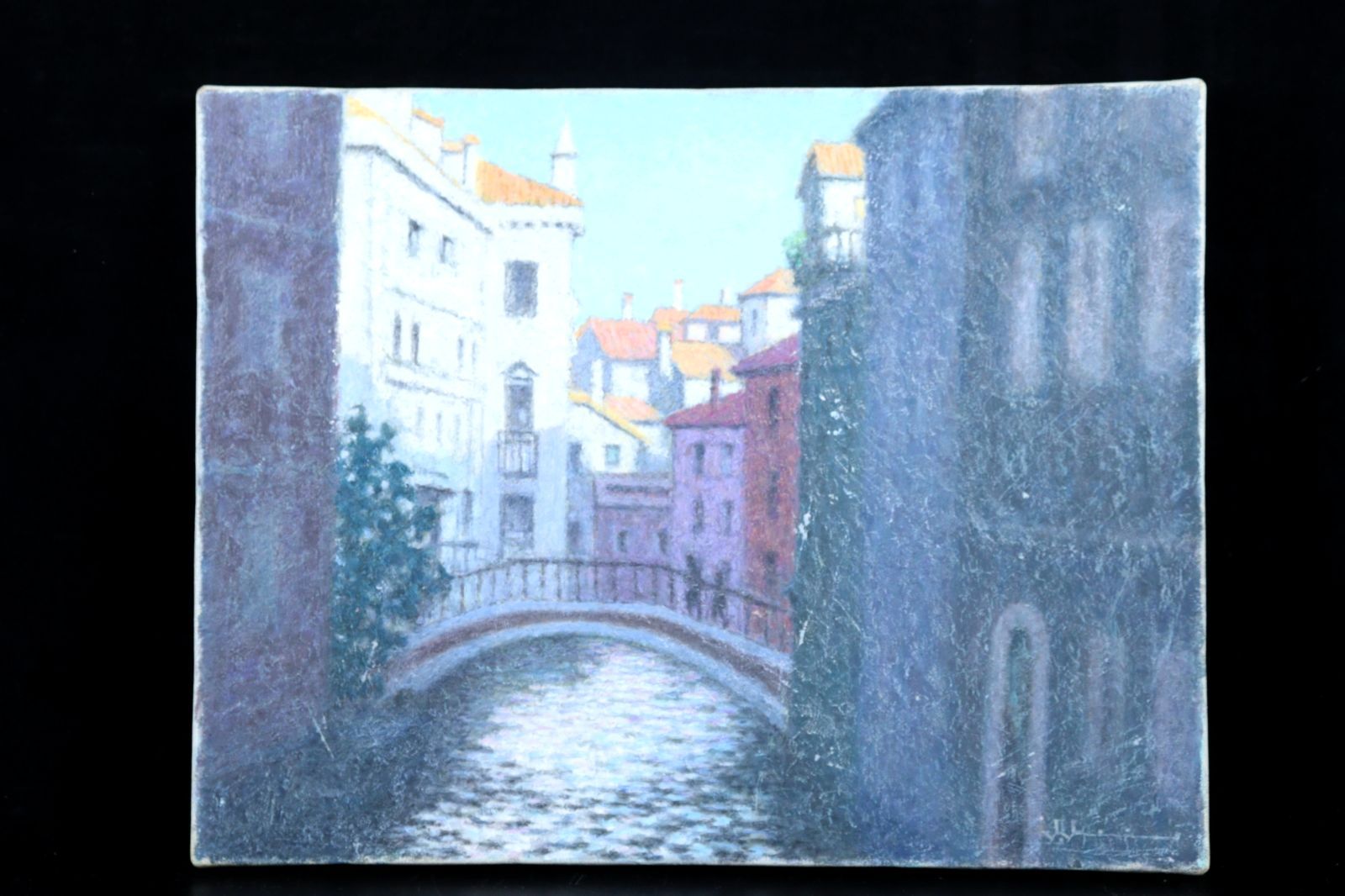 ▽壷 内田如風「小運河風景(ヴェネチア)」 肉筆油彩6号 唐物 骨董 古