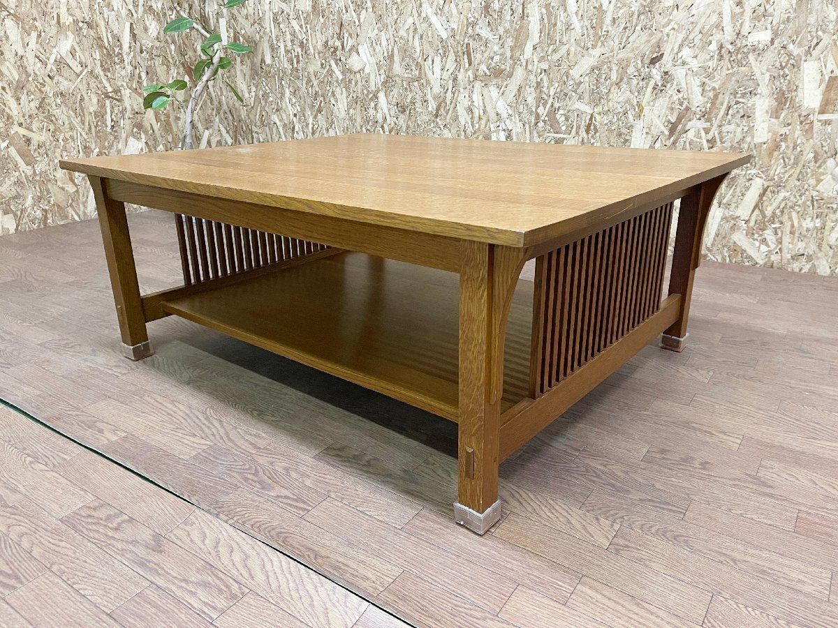 ●STICKLEY スティックレー センターテーブル リビングローテーブル オーク無垢材 アーリーアメリカ横浜ダニエル フランクロイド B 貝1009