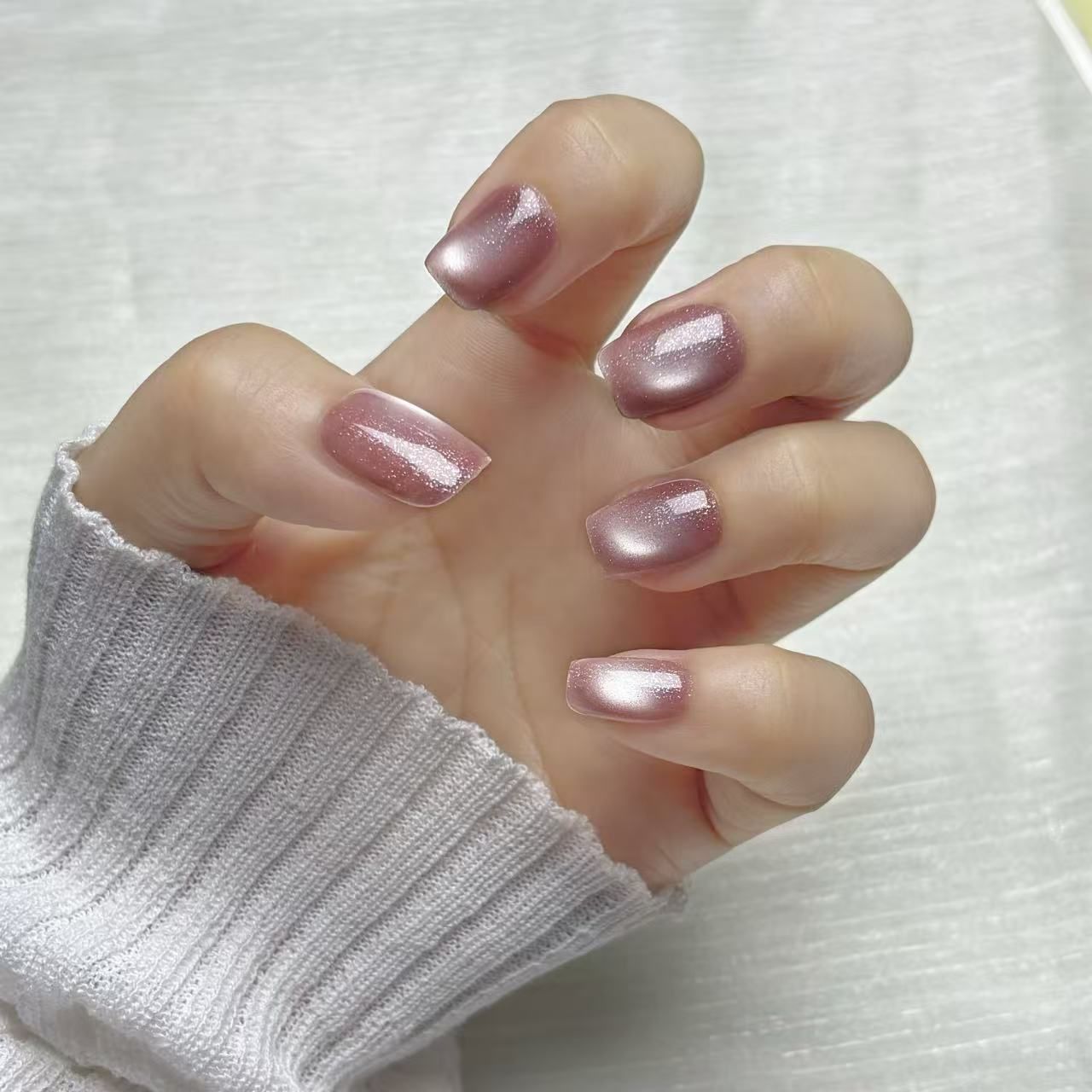[Spring Fair] OHMI GALLERY Magnetic Nail, Short Square, One Color, 100% Handmade, Luxurious, Unisex, NTSSMC, Her Letter