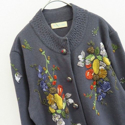 ATELIERSAGAN アトリエサガン カーディガン ニット花 刺繍 デザイン