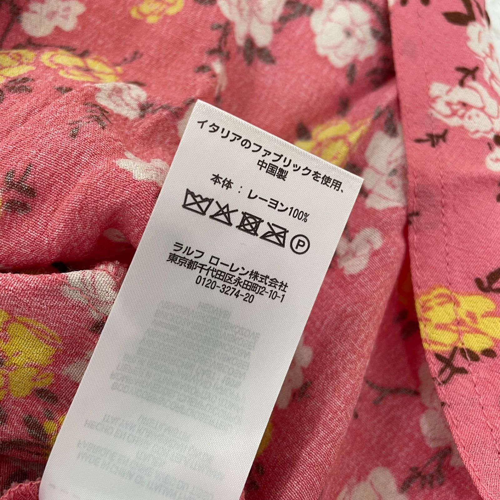 ポロラルフローレン○極美品○シフォンボウタイフレアワンピース 総花
