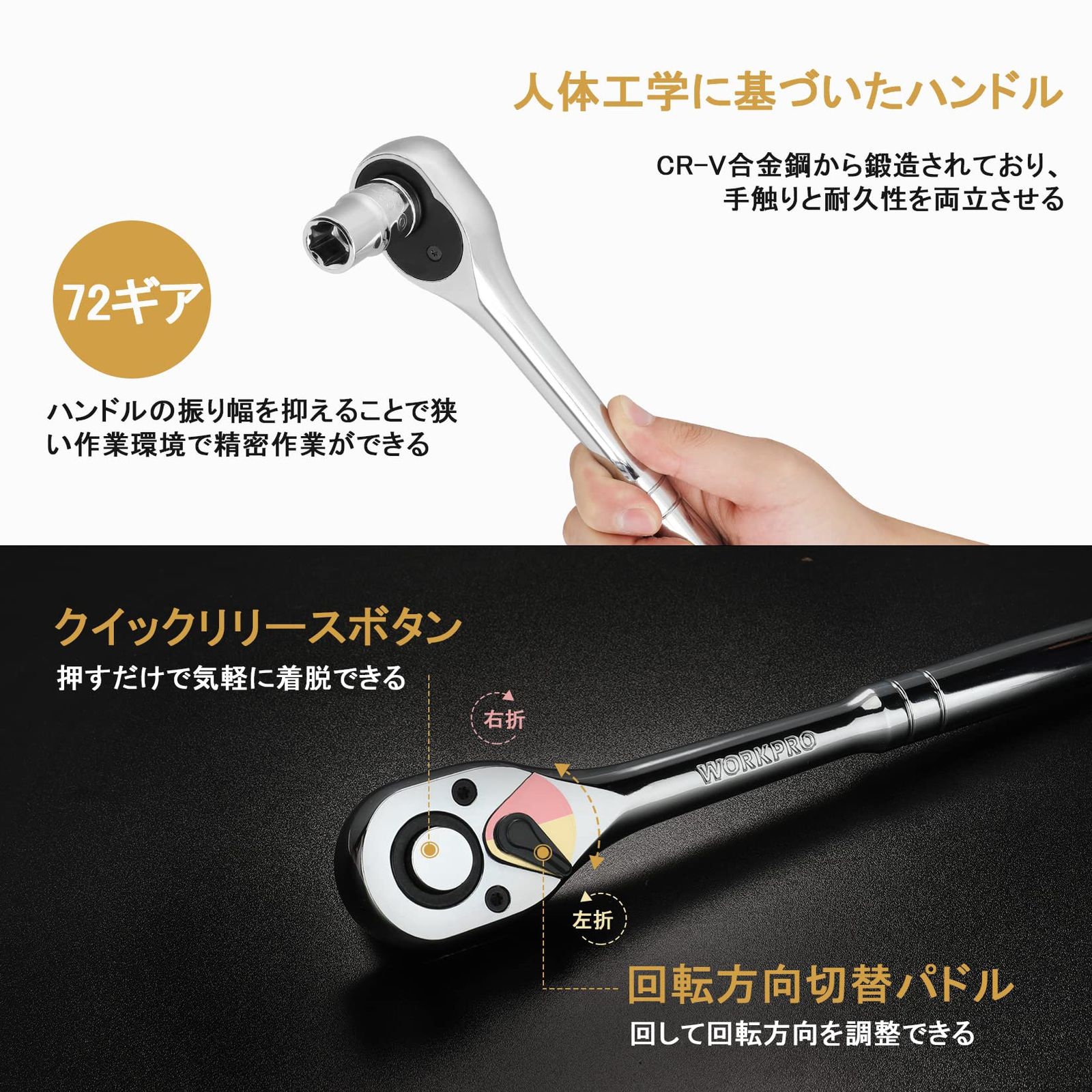 差込角12.7mm クイックリリースラチェットハンドル