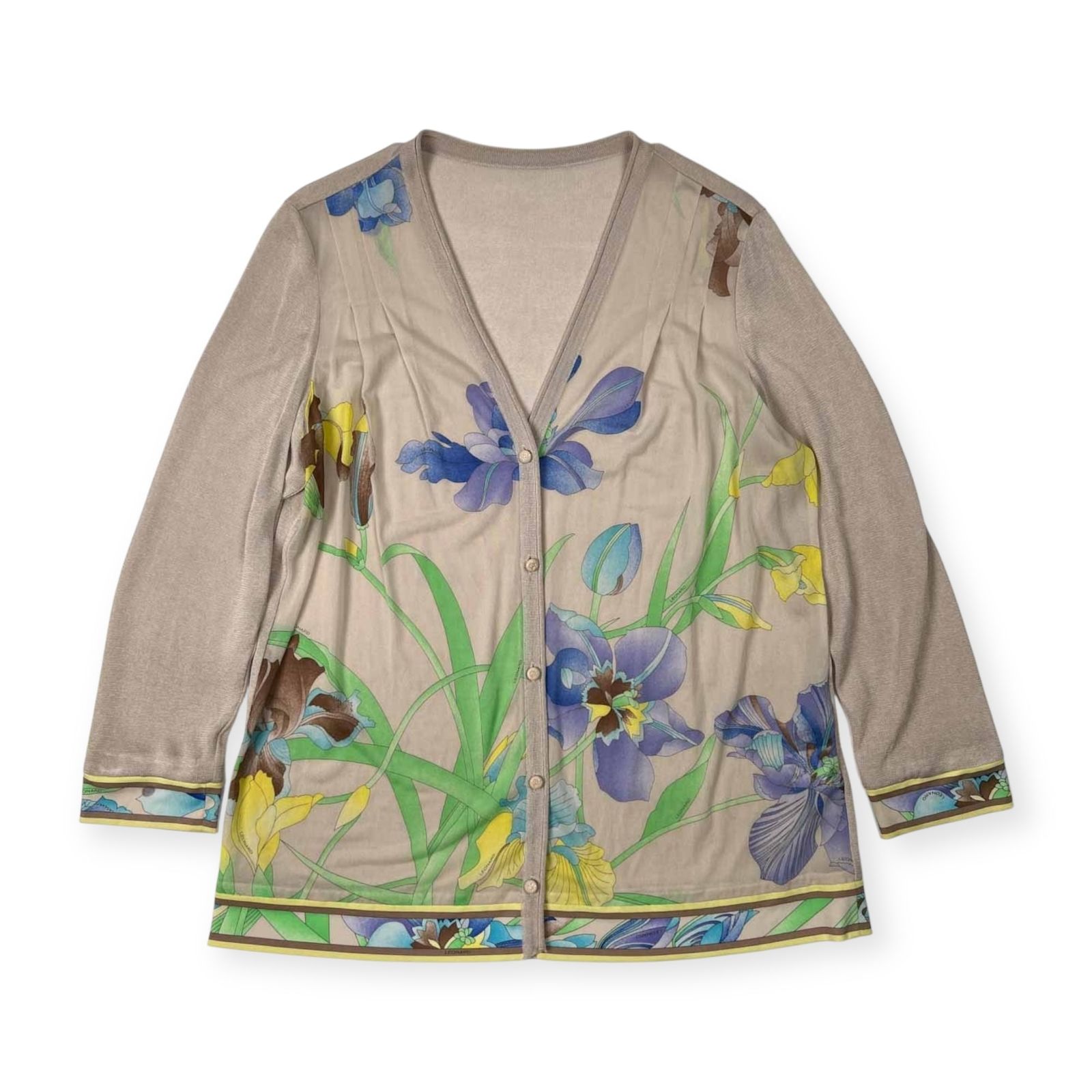 LEONARD FASHION 花柄 長袖 シルク混 カーディガン Lサイズ