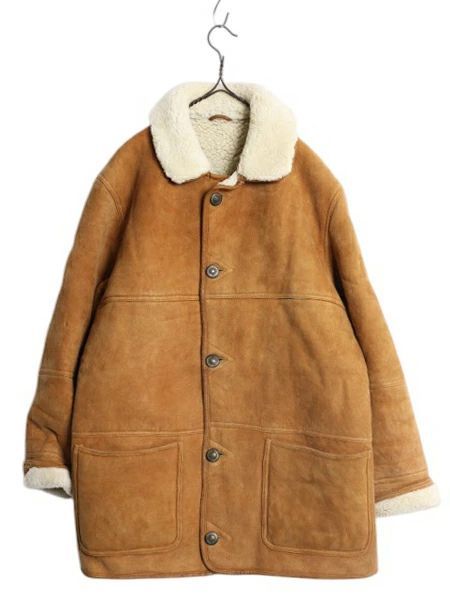80s エルエルビーン ムートン ジャケット メンズ M 程 古着 LLBEAN ヴィンテージ シープスキン 内ボア 本革 レザー 革ジャン ハーフコート