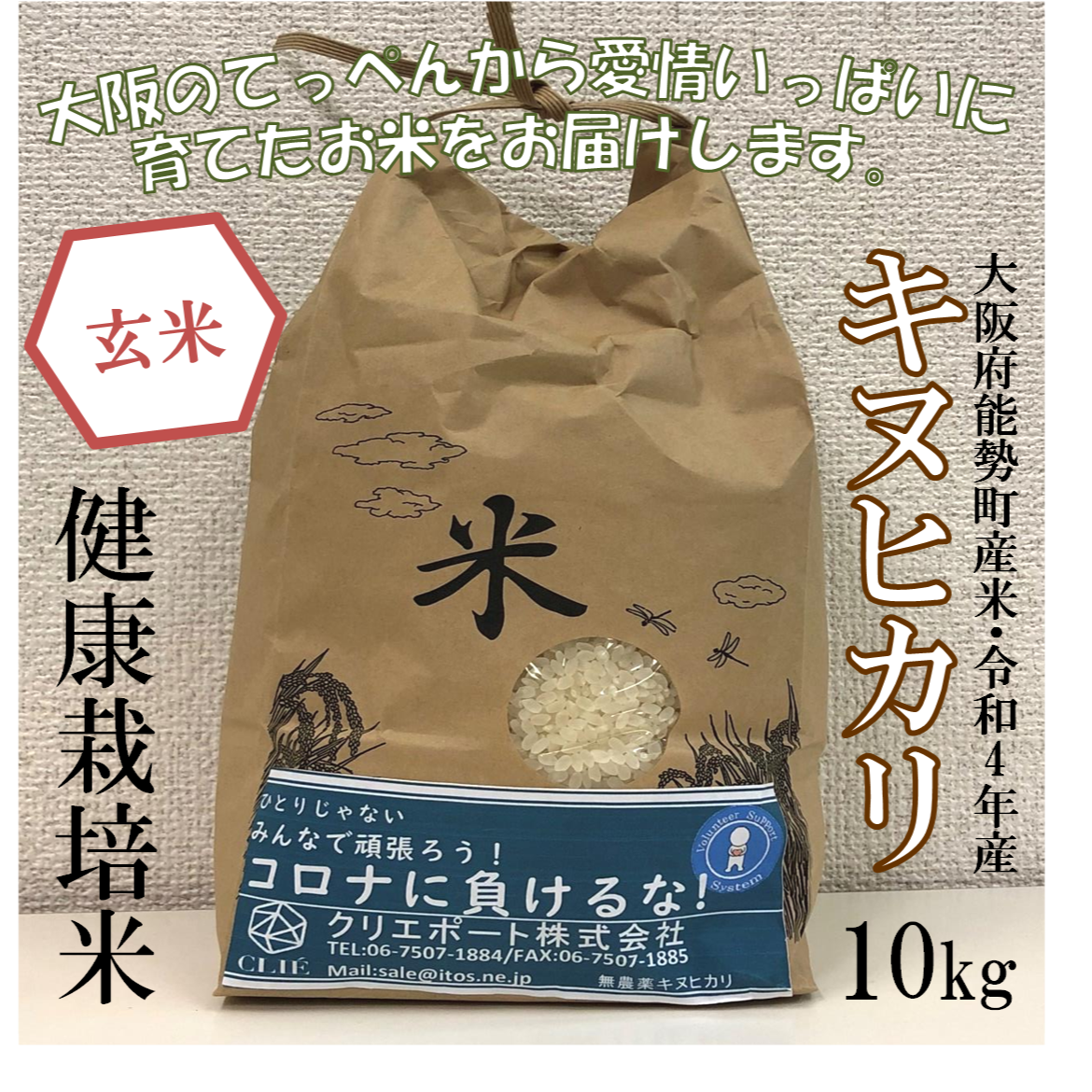 【令和4年産/健康栽培米】大阪のてっぺんキヌヒカリ　玄米10kg　大阪府能勢産