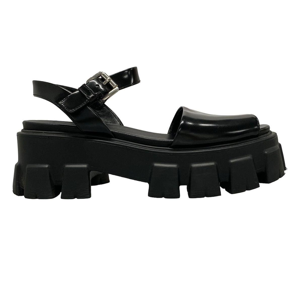 プラダ　モノリスブラッシュドレザー厚底サンダル38（24.5-25）※説明必読 PRADA(プラダ) サンダル 37 レディース モノリス ブラッシュド