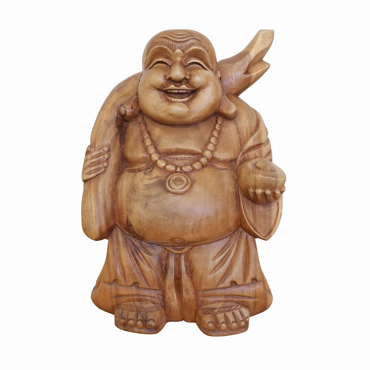 □大型 木彫り 布袋尊立像 布袋様 七福神 木製彫刻 香樟材 縁起物 YO