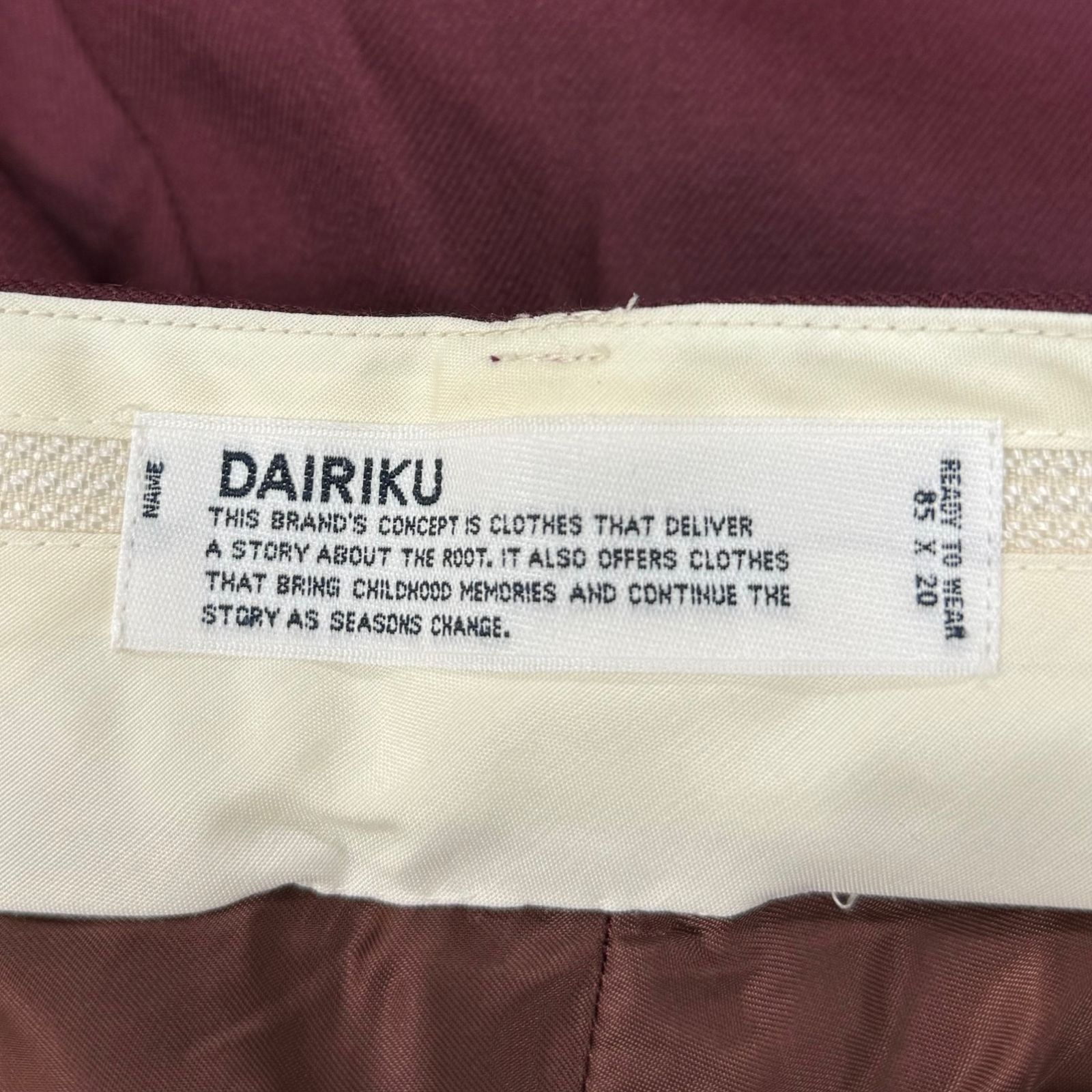新品 DAIRIKU 22aw Wool Deck Detail Slacks 定価53900円 未使用品 DAIRIKU 22AW B-1 Wool Deck Detail Slacks