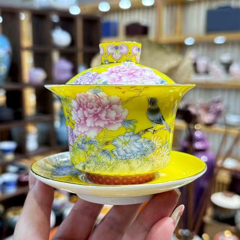 中国茶器 景徳鎮は 喜上眉梢三才蓋碗 茶道具 新商品未使用