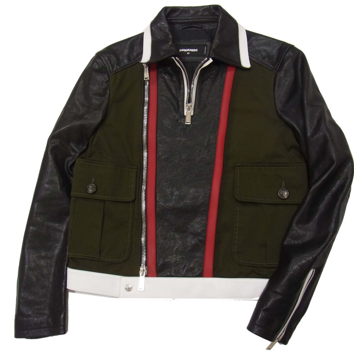 DSQUARED2ディースクエアード　レザーライダースジャケット イタリア製 DSQUARED2 ディースクエアード ライダースジャケット 黒 ブラック 馬革