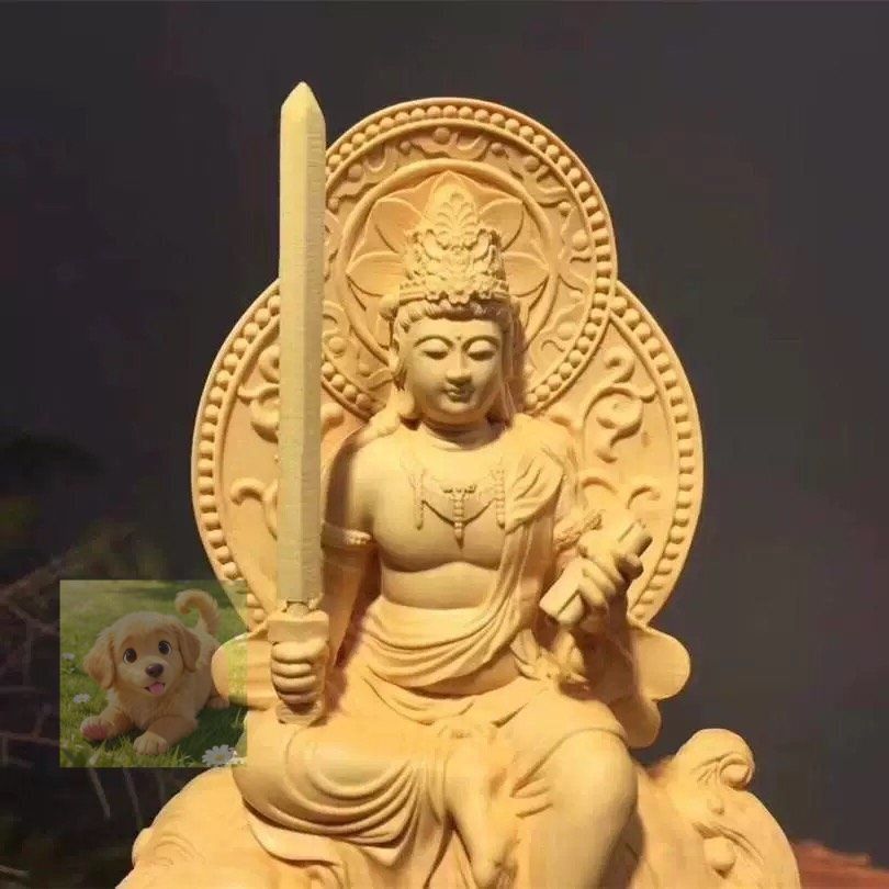 文殊菩薩 普賢菩薩 置物 天然木 仏教 木彫仏教 精密彫刻 上品 仏師で仕上げ品