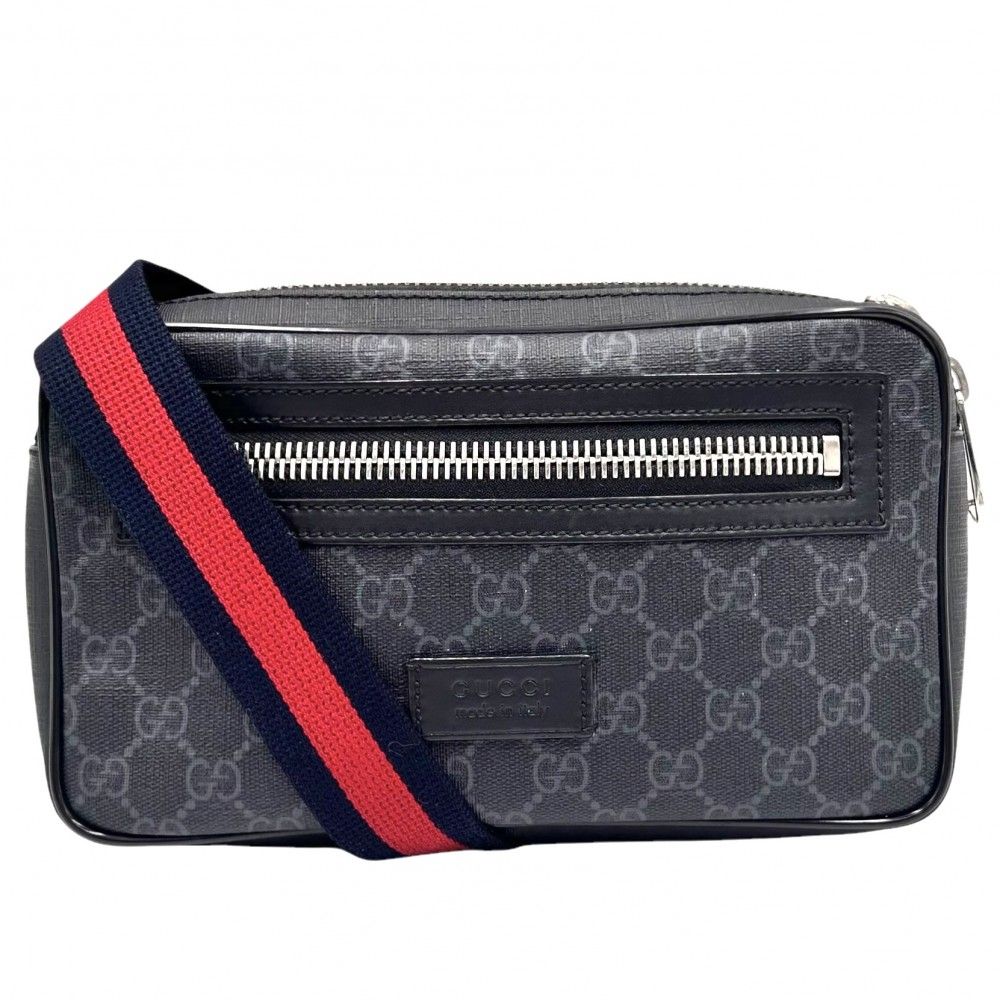 グッチ ウエストバッグ メンズ ベルトバッグ ボディバッグ ウェブストライプ 小さめ かばん 鞄 GUCCI 474293 GGスプリームキャンバス レザー ブラック 黒 シルバー金具