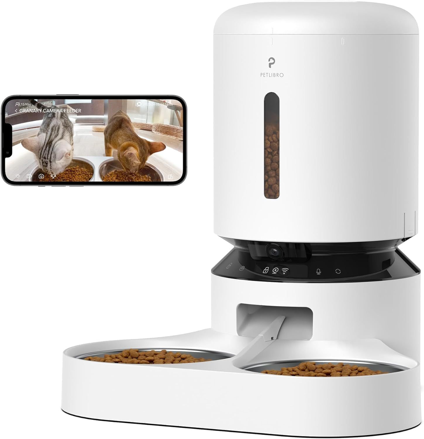 PETLIBRO 自動給餌器 猫 犬 カメラ付き 1080P スマホ遠隔操作 5GWifi対応 1日10食 録音 マイク 双方向会話 手動給餌 2Way給電 詰まり防止センサー 残量不足検知 動体検知 音声検知 分解洗浄 5L大容量 多頭飼い ホワイト