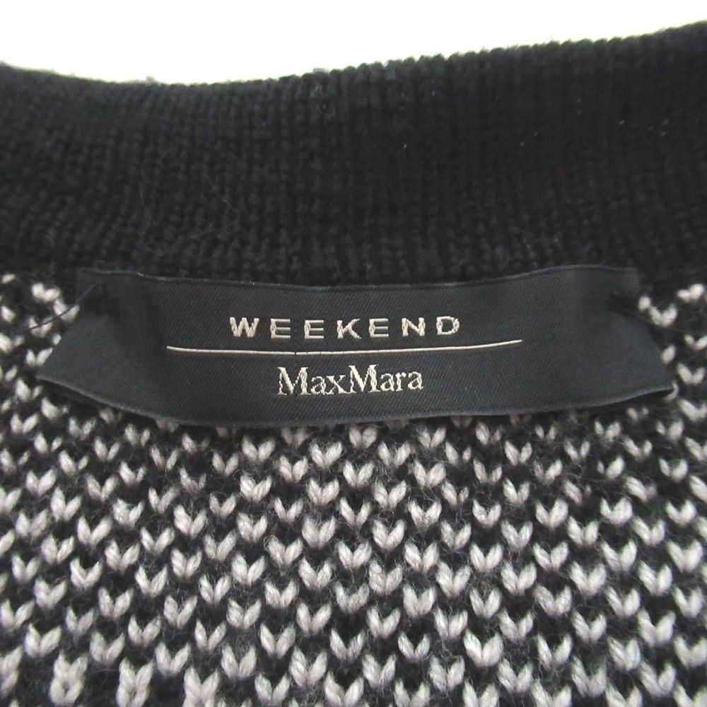 美品 Weekend Max Mara ウィークエンドマックスマーラ ウィンドウペン柄 七分袖 ベルテッド ニット カーディガン L ブラック ホワイト レディース 古着 中古 美品 Weekend Max Mara ウィークエンドマックスマーラ