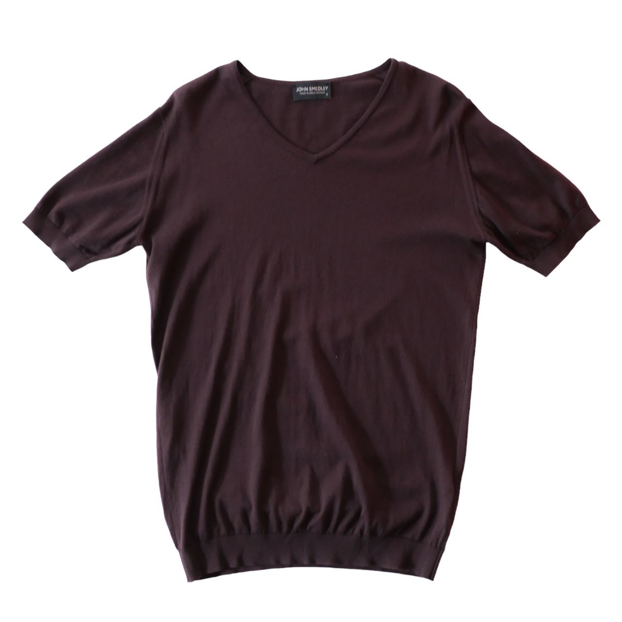 中古 JOHN SMEDLEY ジョンスメドレー 半袖 Vネック ニット 茶 サイズS 