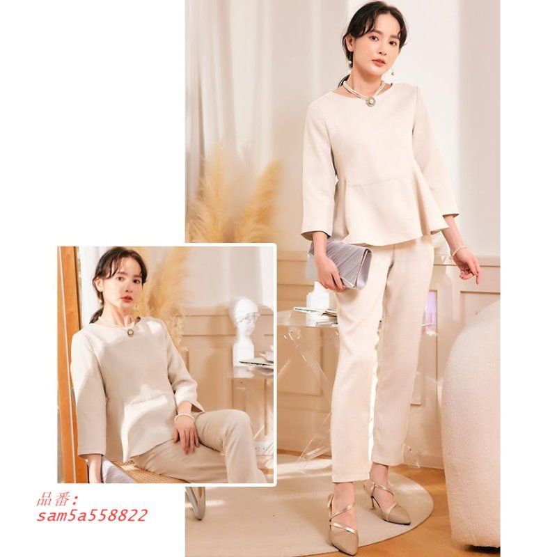 送料無料 ペプラムトップス＋パンツ 上品 ツイード プルオーバー フォーマル 結婚式 レディース 入園式 エレパーティー セレモニー 母親 入学式 卒園式 am5a558822 WWW_MORNINGWALKER_COM