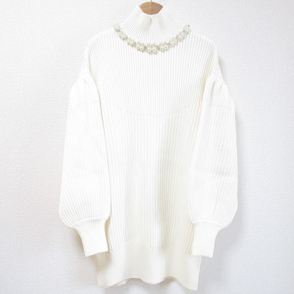 美品 Simone Rocha シモーネロシャ パール×ビジュー装飾 タートルネック リブニット セーター XS ホワイト レディース 古着 中古 美品 Simone Rocha シモーネロシャ パール×ビジュー装飾