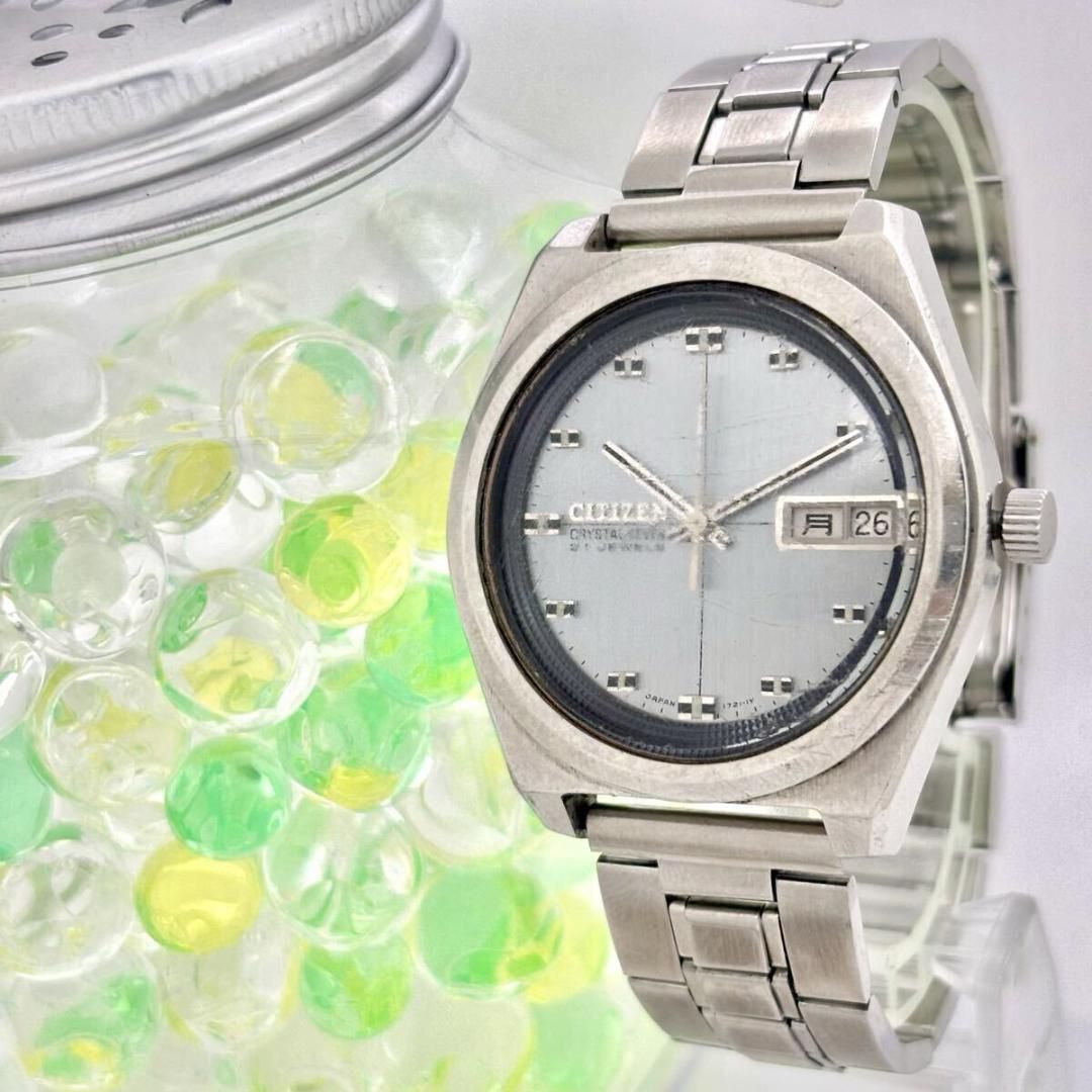 美品 CITIZEN シチズン クリスタルセブン シルバー 自動巻き 腕時計  