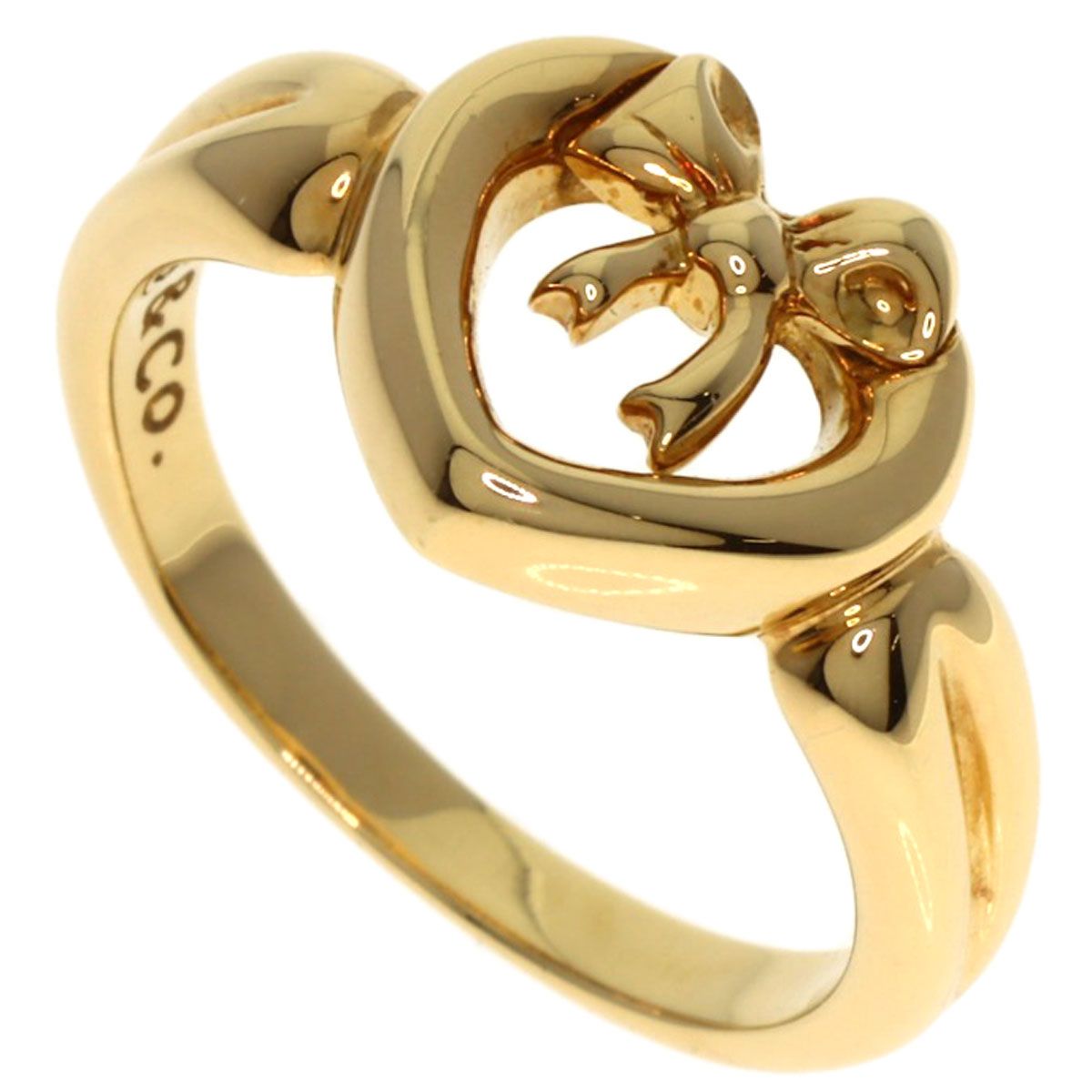 TIFFANY-Co. ティファニー リボン ハート リング 指輪 K18YG レディース