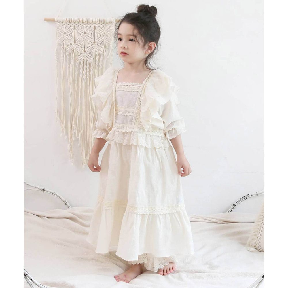 キナリ  S100cm110cm  エデンコットンパジャマドレス キッズ パジャマ 女の子 ジュニア ワンピース 55012201 パジャマドレス ナイトドレス ルームワンピース 半袖 5分袖 レース フリル オシャレ か