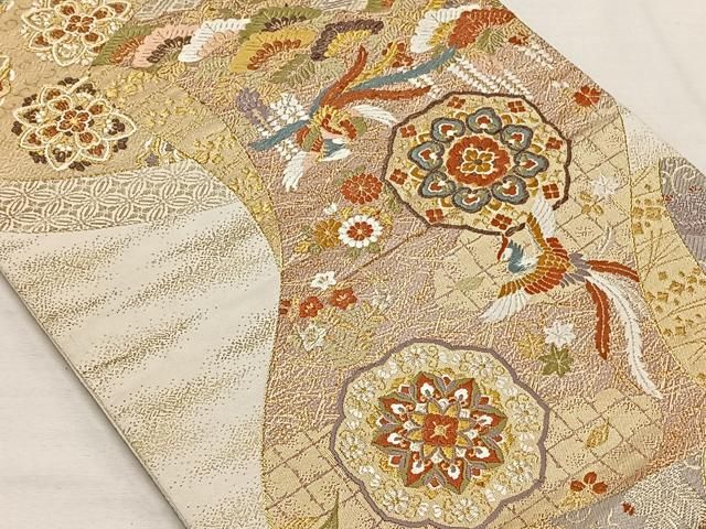 平和屋着物◎六通柄袋帯 唐織 正倉院花鳥文 金銀糸 正絹 逸品