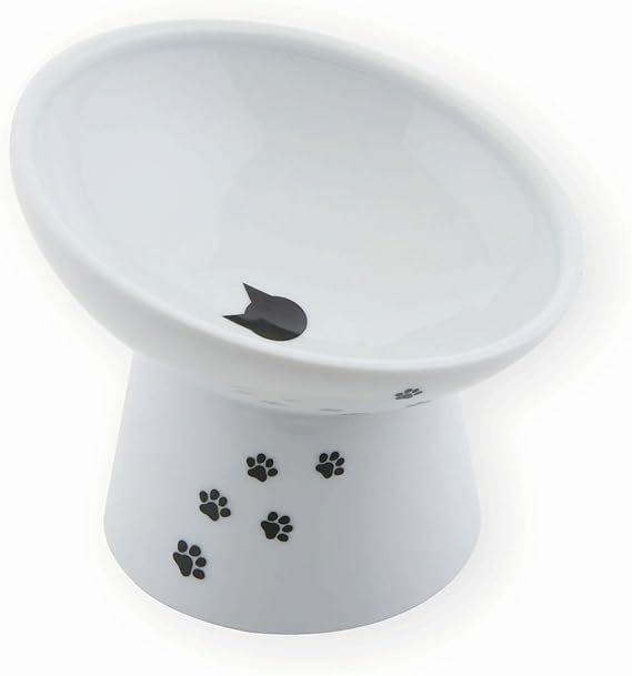 【在庫処分】猫壱(necoichi)ハッピーダイニング 猫用 脚付にゃにゃめフードボウル レギュラー 猫柄吐き戻し軽減 電子レンジu0026食器洗浄機対応